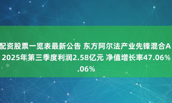 配资股票一览表最新公告 东方阿尔法产业先锋混合A：2025年第三季度利润2.58亿元 净值增长率47.06%